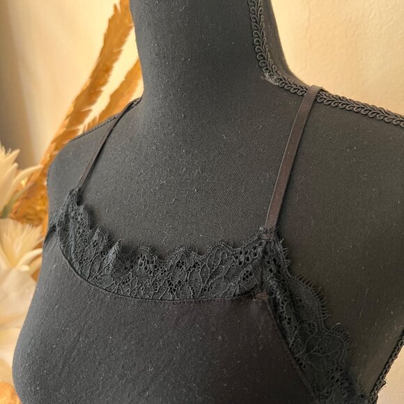 Y2K Black Flowy Fitted Halter Mini Dress with Lace Trim S - Picture 3 of 8